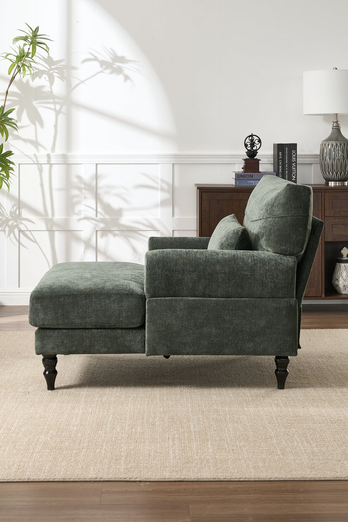 Modern Green Upholstered Chaise Lounge Recliner Chair with Solid Wood Frame – view 5