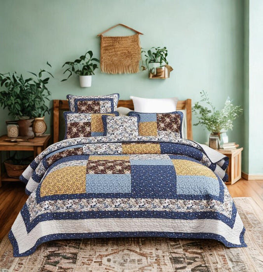 Cotton Patchwork Quilt Set | Prairie Sunset Floral Design