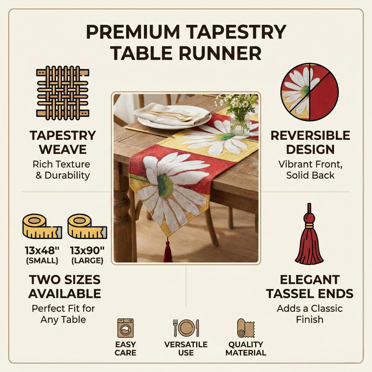 Loves Me Not Daisy Woven Tapestry Table Runner for Spring – view 3