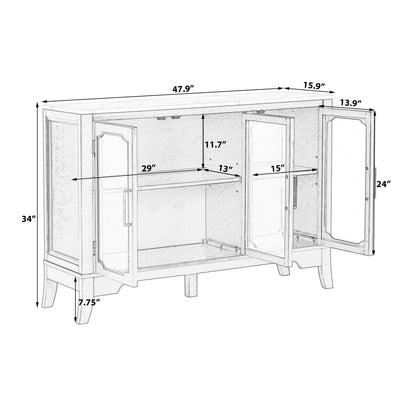 White 3-Door Storage Cabinet with Glass Panels and Gold Handles – view 3