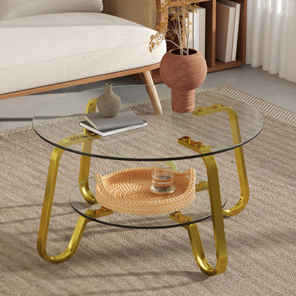 Double Layer Tempered Glass Coffee Table with Metal Frame – view 9