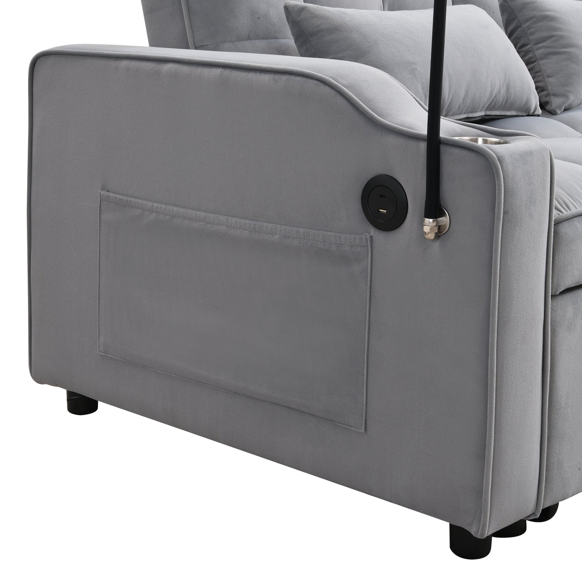 Light Gray Velvet Sleeper Loveseat with Pullout Bed and USB Ports – view 16