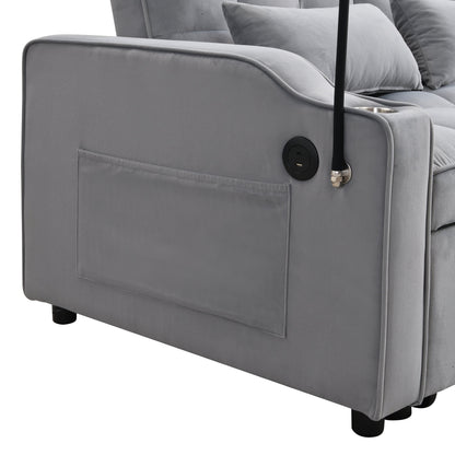 Light Gray Velvet Sleeper Loveseat with Pullout Bed and USB Ports – view 16