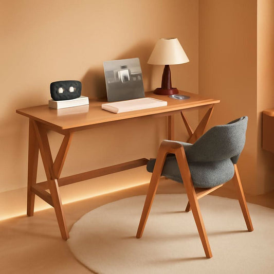 Natural Oak Industrial Style Solid Wood 47-Inch Wide Desk