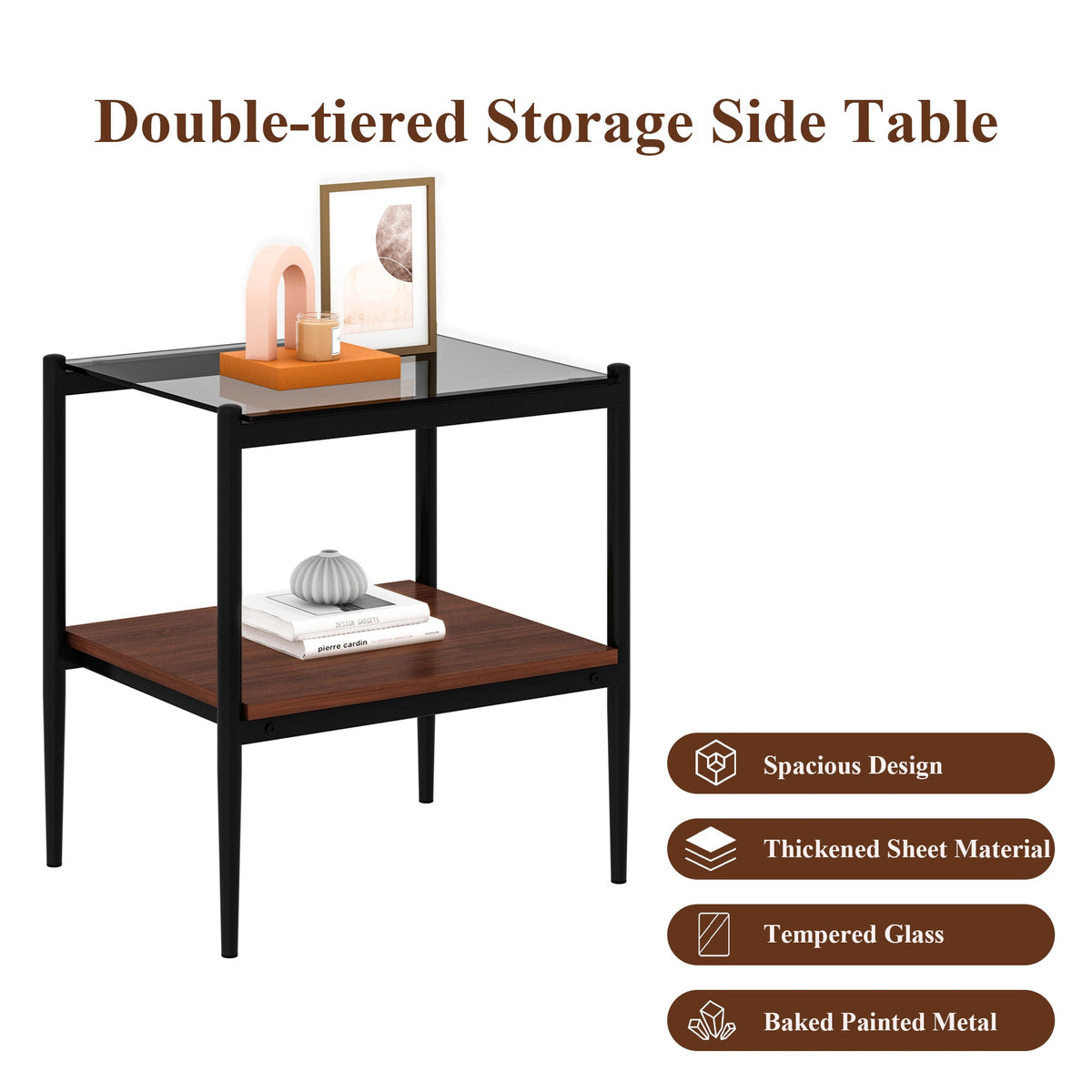 Rectangle End Tables with Gray Tempered Glass Tops, Set of 2 – view 5