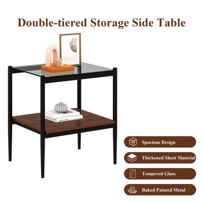 Rectangle End Tables with Gray Tempered Glass Tops, Set of 2 – view 5