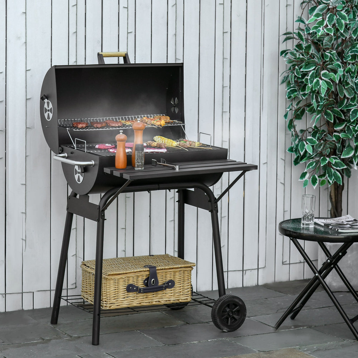 30-Inch Portable Barrel Charcoal Grill and Offset Smoker with Thermometer – view 2