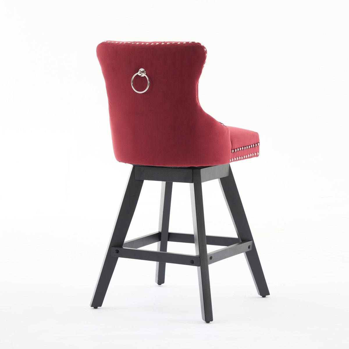 Wine Red Velvet Swivel Bar Stools with Button Tufting, Set of 2 – view 7