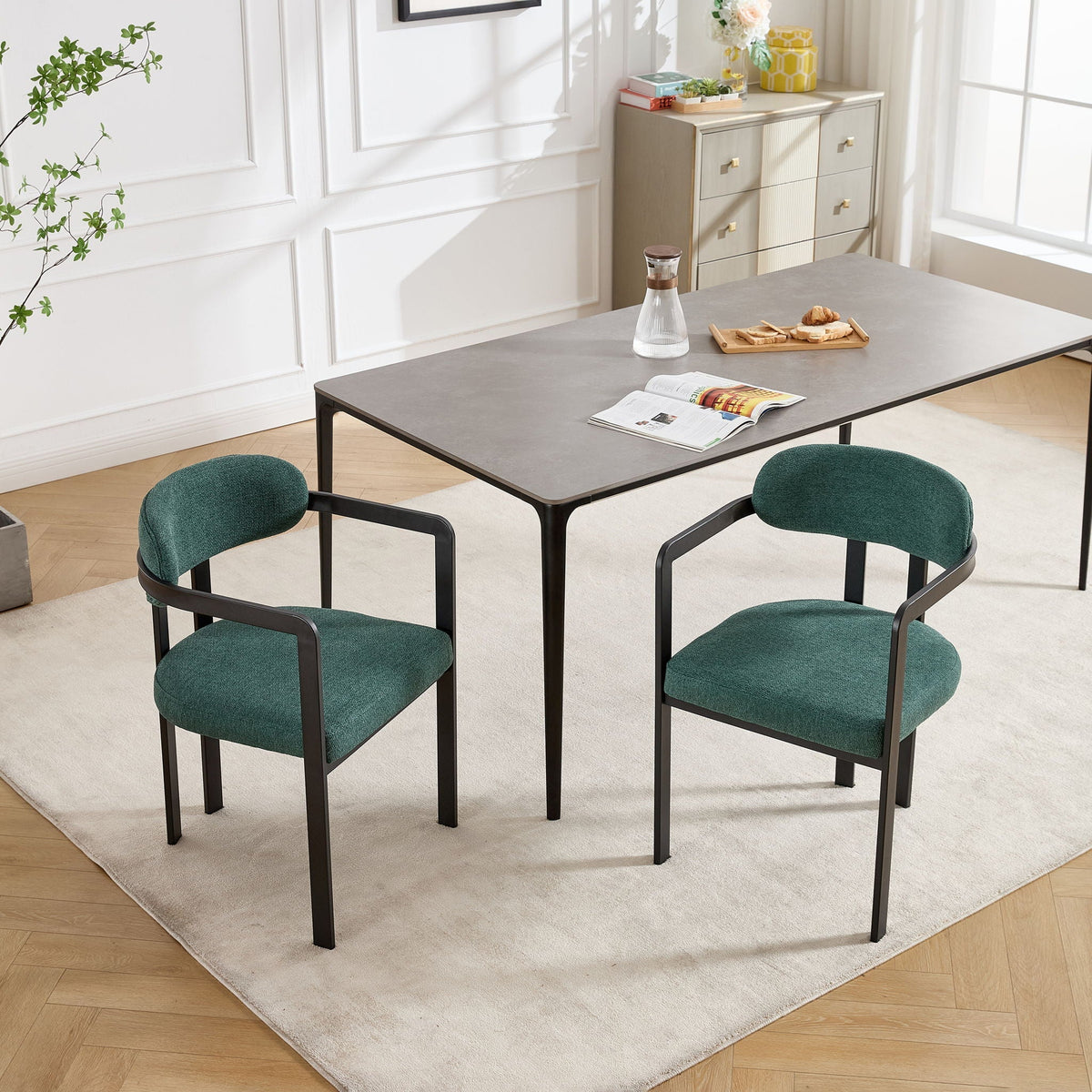 Upholstered Dining Arm Chairs with Metal Legs, Set of 2 – view 8