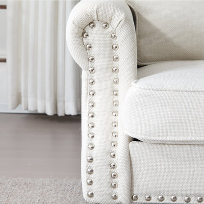 68 Inch Beige Faux Leather Rolled Arm Sofa with Nailhead Trim – view 8