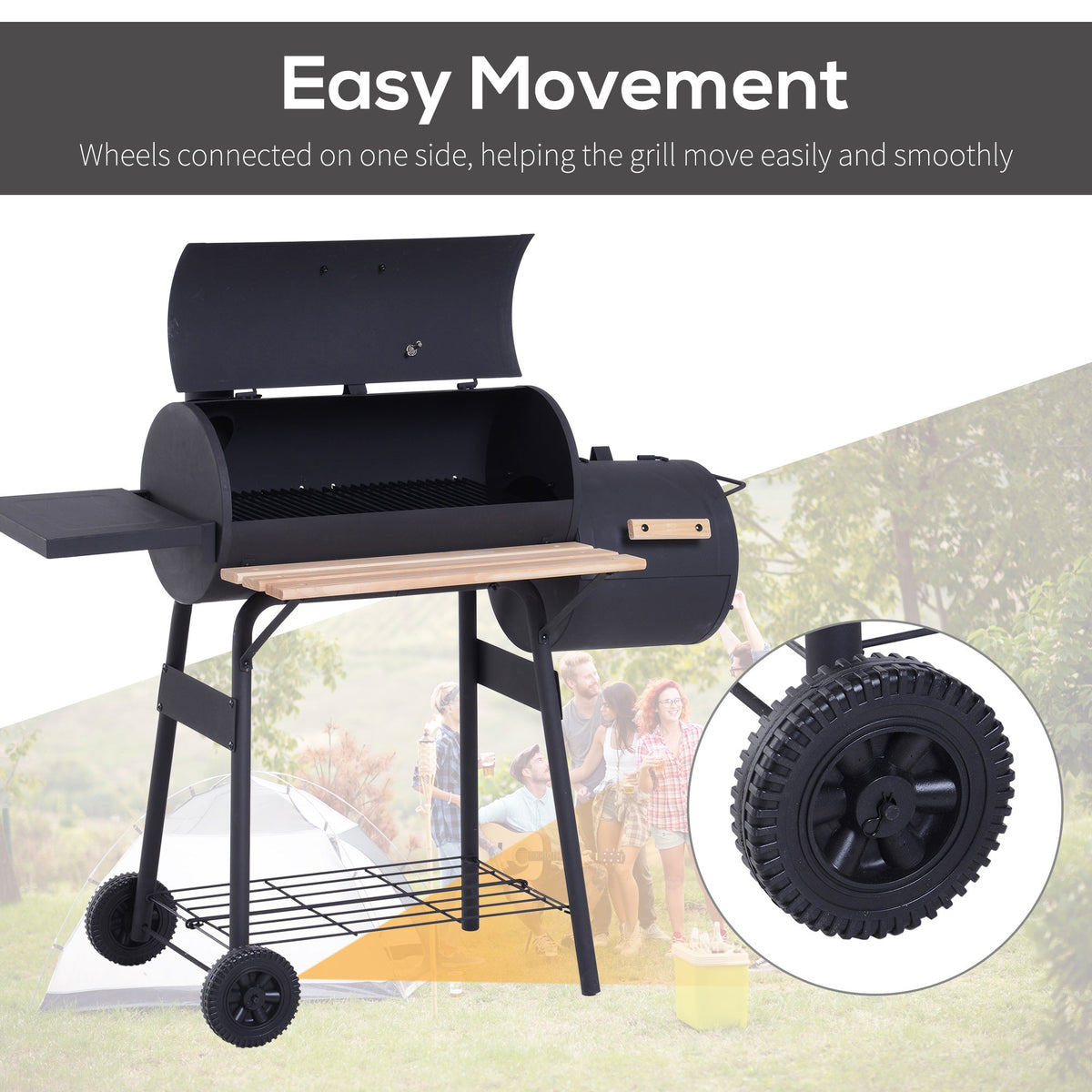 48-Inch Steel Charcoal BBQ Grill and Offset Smoker Combo in Black – view 5