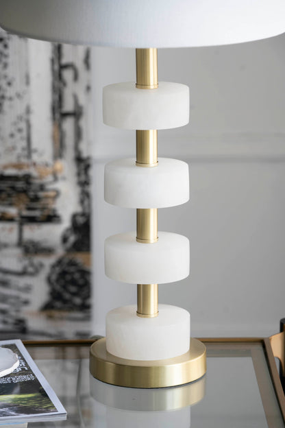 Marble Table Lamp with Brass Frame and White Fabric Drum Shade – view 11