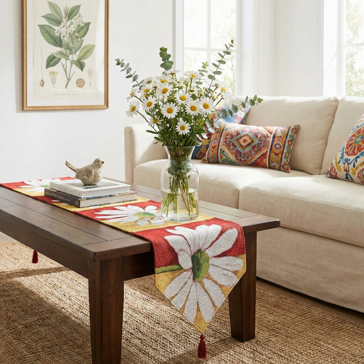 Loves Me Not Daisy Woven Tapestry Table Runner for Spring – view 6