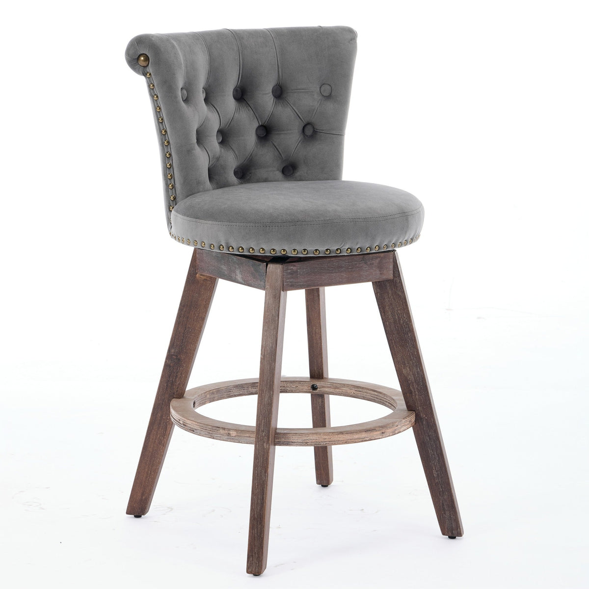 26" Gray Velvet Swivel Counter Height Bar Stools, Set of 2 – view 3