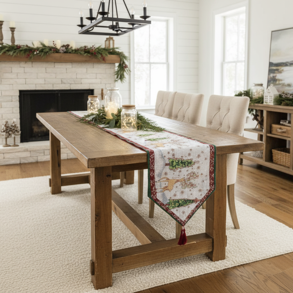 Winter Forest Reindeer Vintage Holiday Woven Tapestry Table Runner – view 6