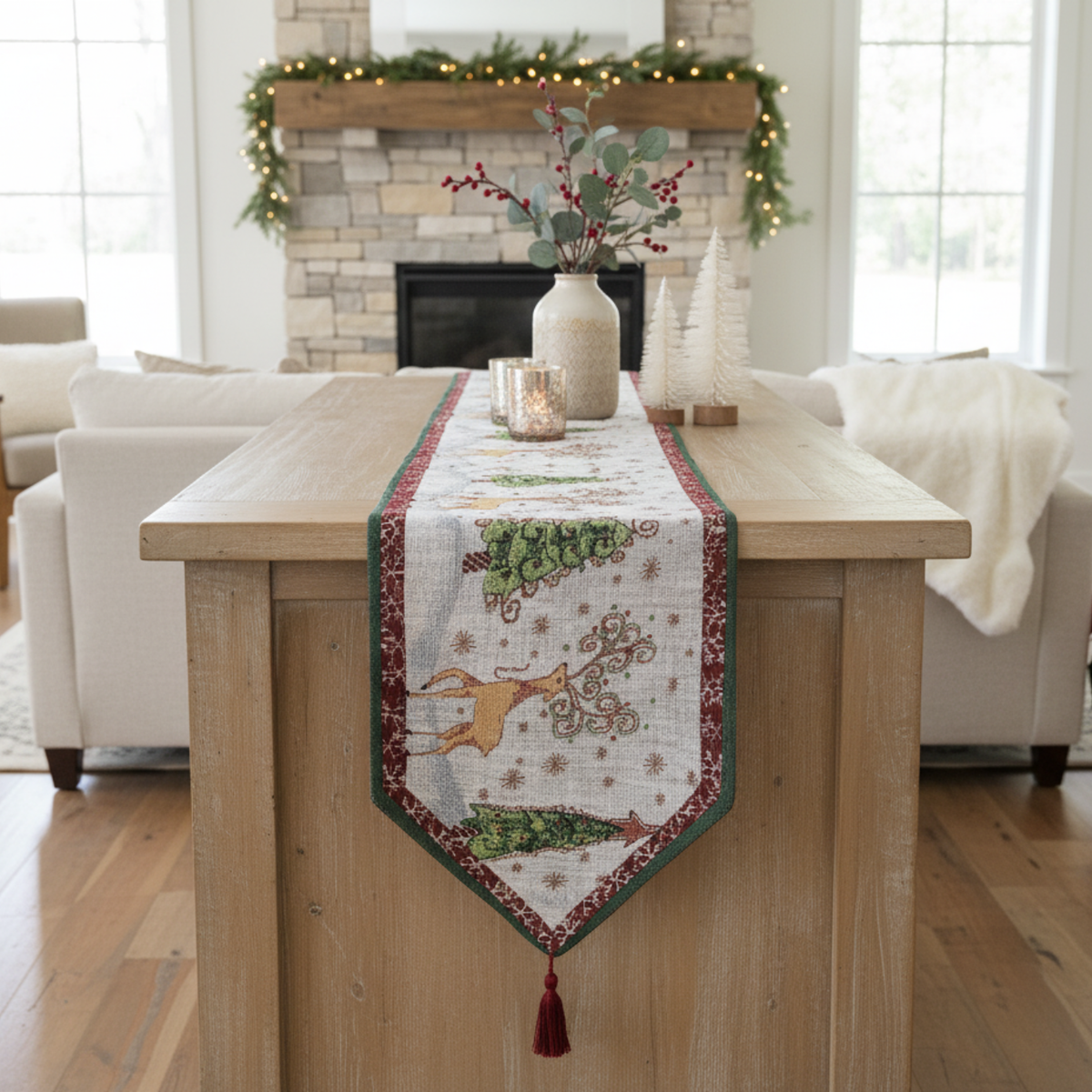Winter Forest Reindeer Vintage Holiday Woven Tapestry Table Runner – view 7