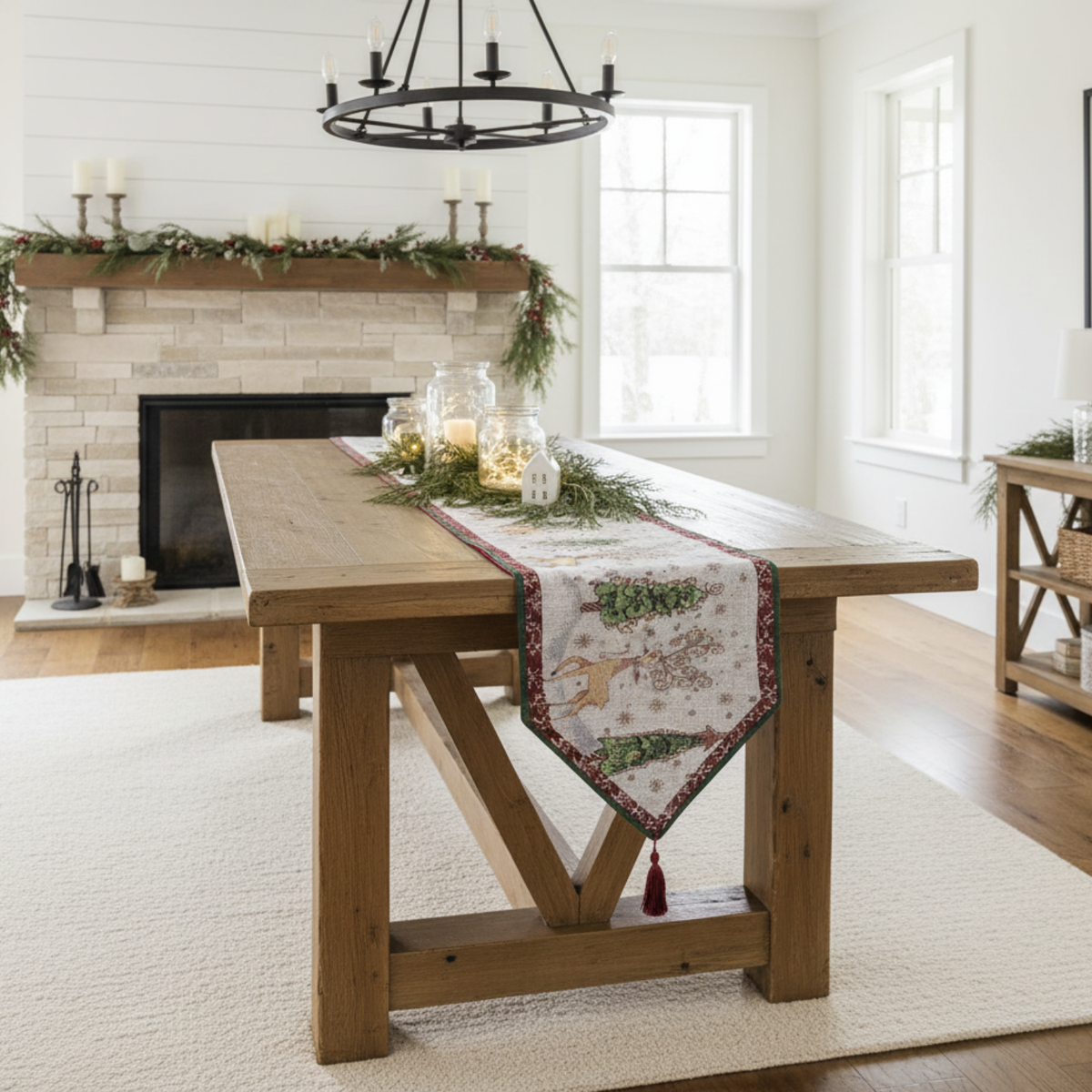 Winter Forest Reindeer Vintage Holiday Woven Tapestry Table Runner – view 8
