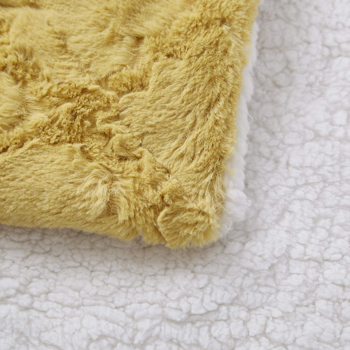 Mustard Yellow Moroccan Lattice Faux Fur and Sherpa Throw Blanket – view 6