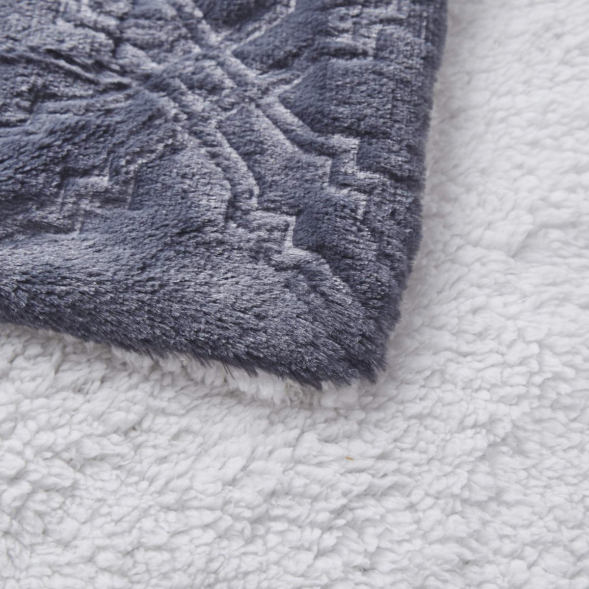 Navy Blue Diamond Trellis Faux Fur and Sherpa Throw Blanket – view 5