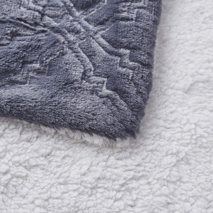 Navy Blue Diamond Trellis Faux Fur and Sherpa Throw Blanket – view 5