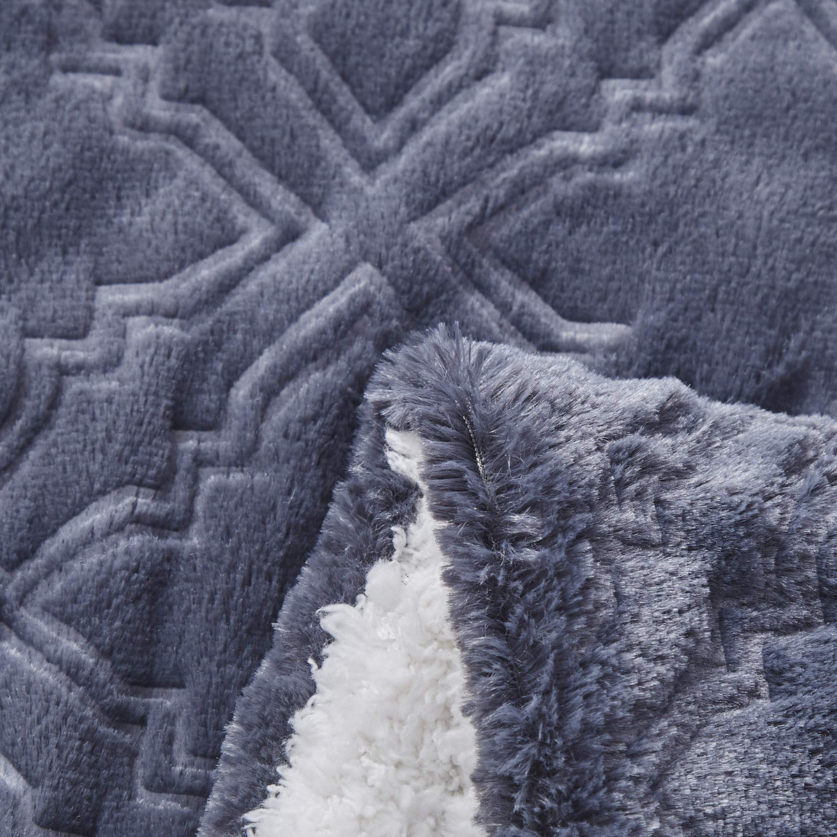 Navy Blue Diamond Trellis Faux Fur and Sherpa Throw Blanket – view 6
