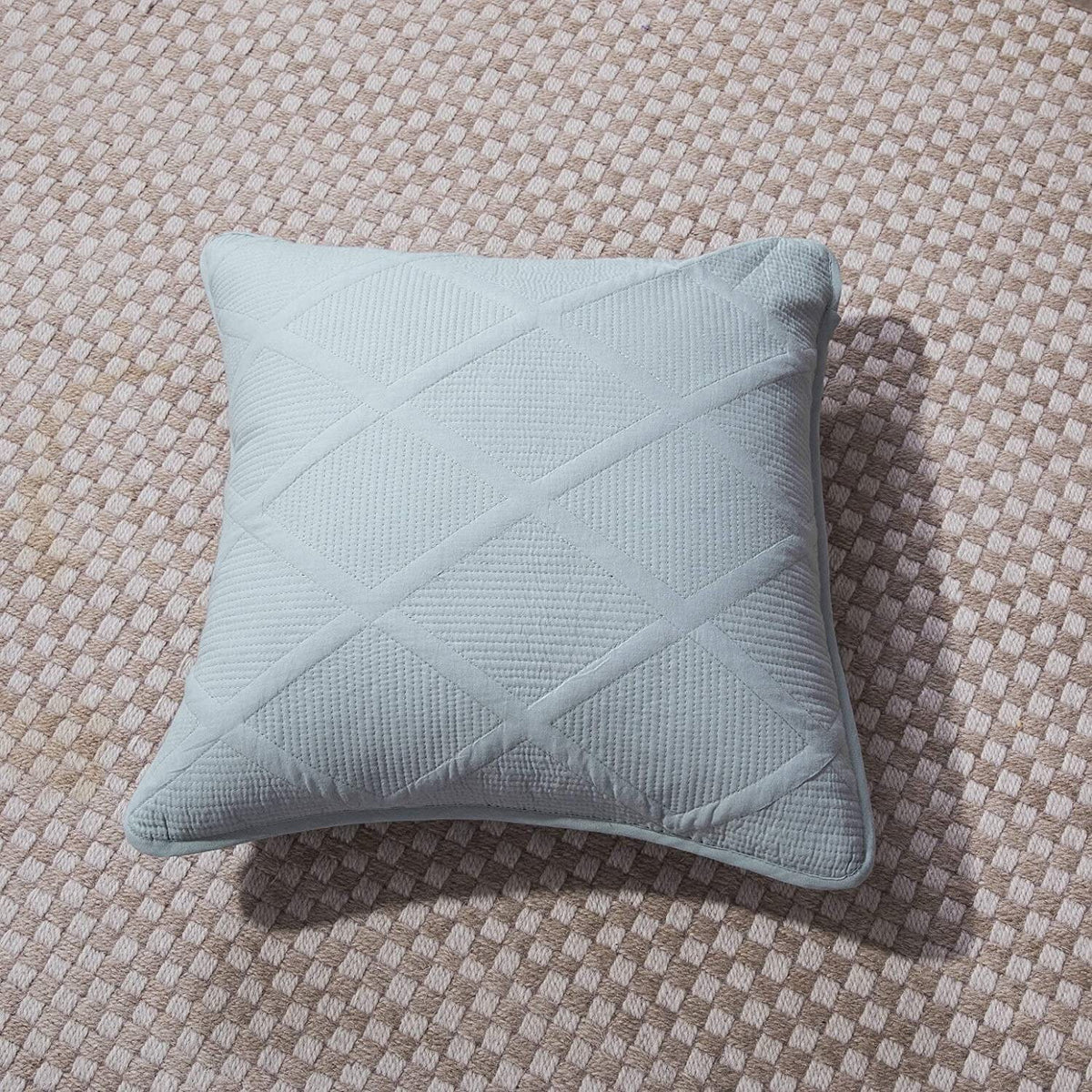 Seafoam Blue Diamond Matelasse Cotton Euro Sham and Cushion Covers – view 7