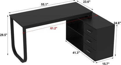 55.1-Inch Black L-Shaped Computer Desk with Reversible Storage Cabinet – view 2