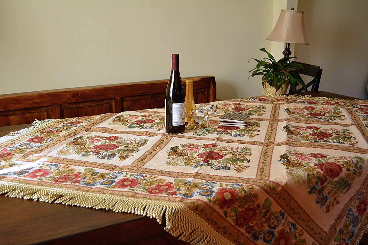 Morning Meadow Colorful Floral Country Rustic Woven Tablecloth – view 3
