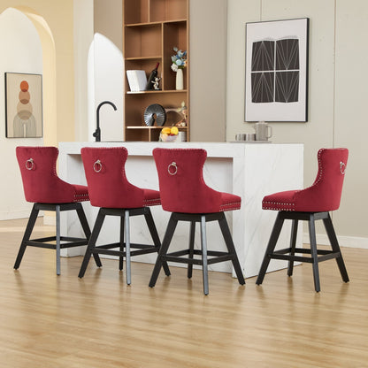 Wine Red Velvet Swivel Bar Stools with Button Tufting, Set of 2 – view 23