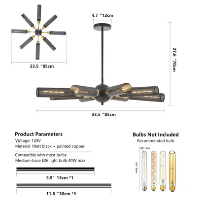 Modern Industrial Black Sputnik 8-Light Chandelier, Adjustable Height – view 9