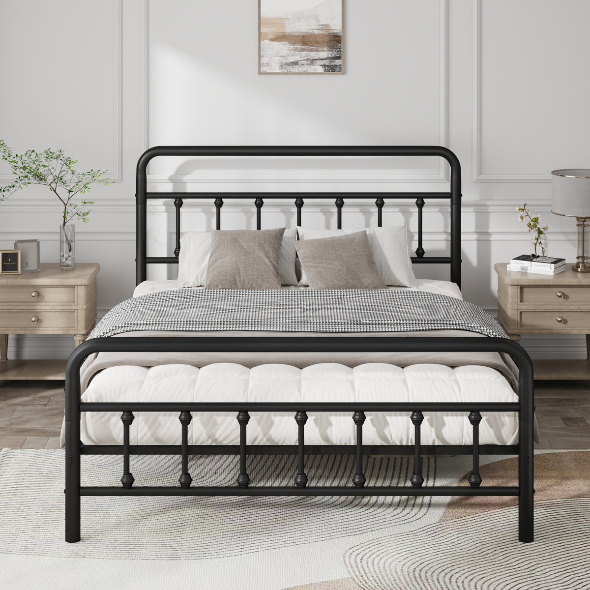 Black Metal Full Size Bed Frame with Headboard and Under-Bed Storage – view 2