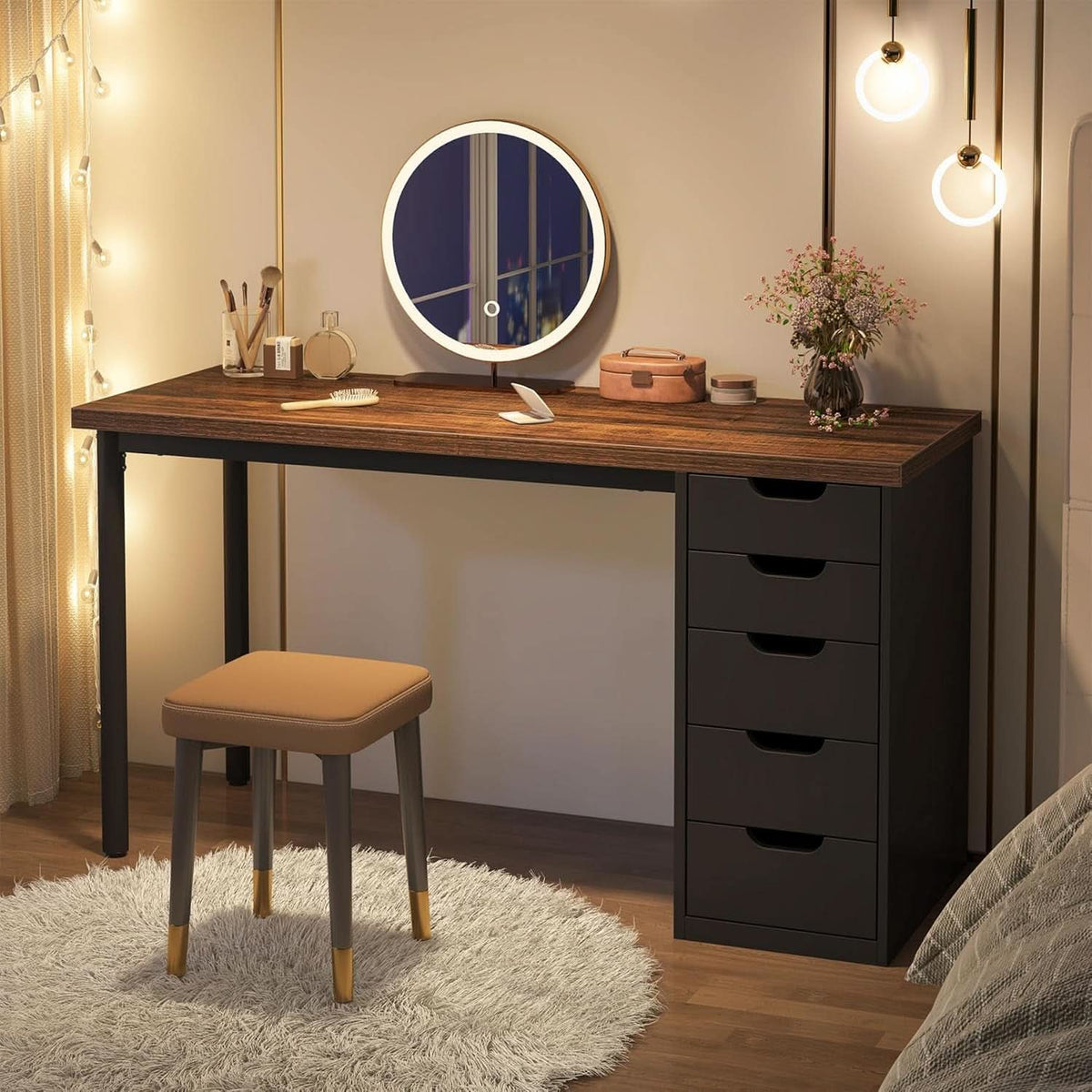 47-Inch Rustic Brown Computer Desk with 5 Drawers – view 6