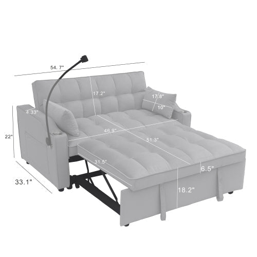 Light Gray Velvet Sleeper Loveseat with Pullout Bed and USB Ports – view 19