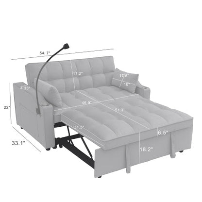 Light Gray Velvet Sleeper Loveseat with Pullout Bed and USB Ports – view 19