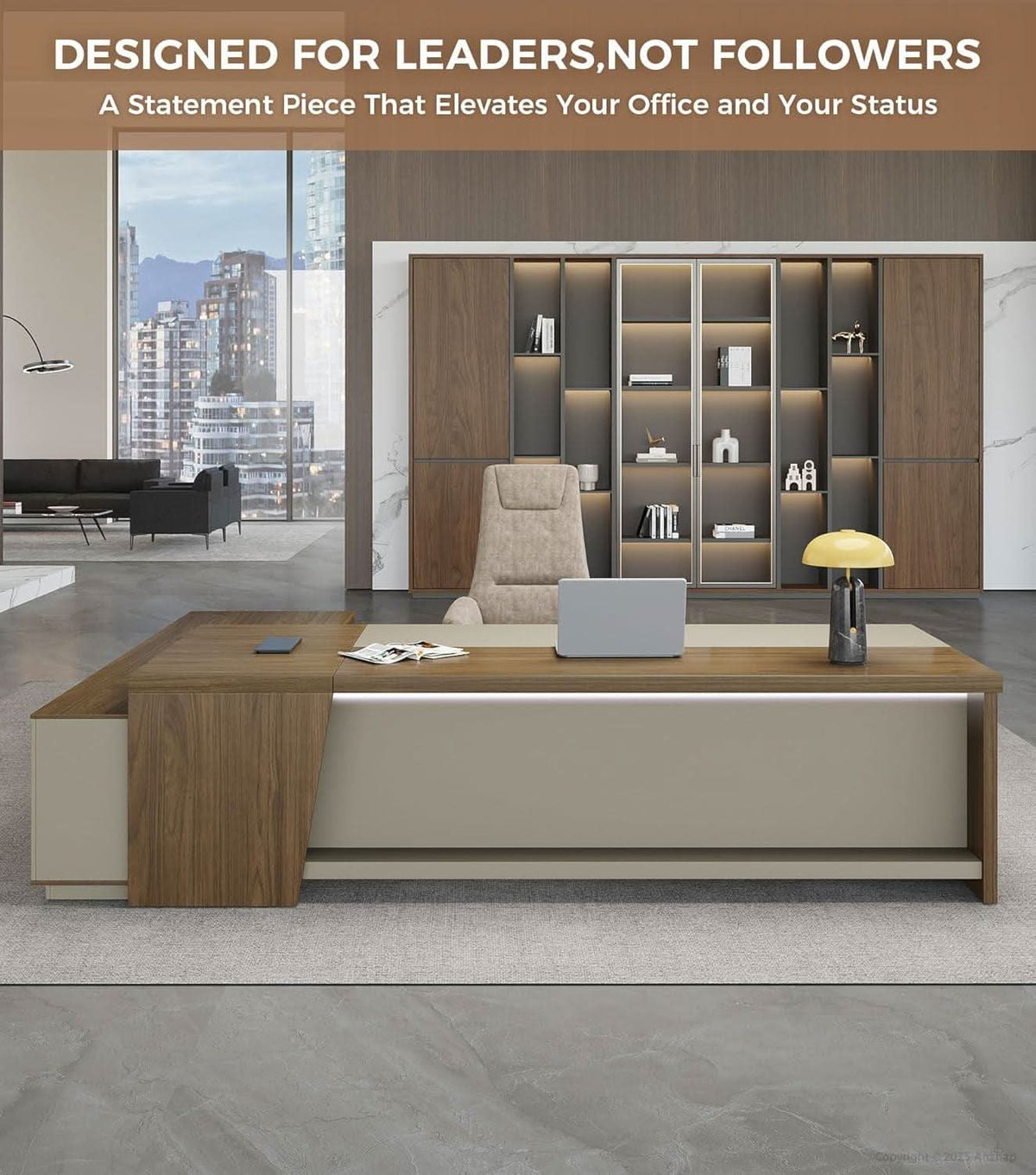 79-Inch L-Shaped Executive Desk with Lockable Drawers and Privacy Panel – view 4