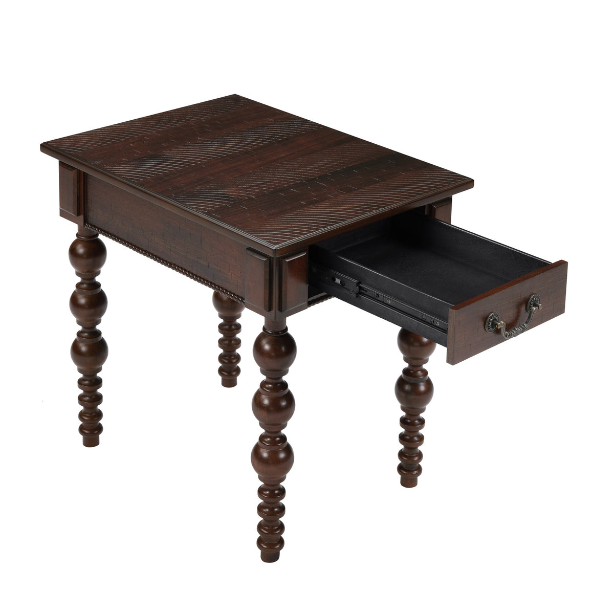 Espresso Wood End Table with Drawer and Turned Spindle Legs – view 13
