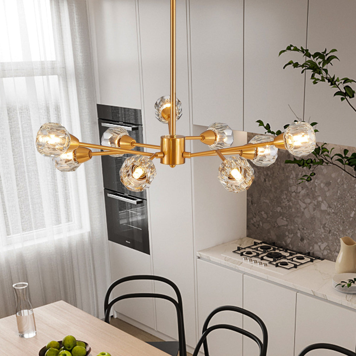 28" Modern Low-Profile Crystal Chandelier with 9 Lights, Gold – view 5