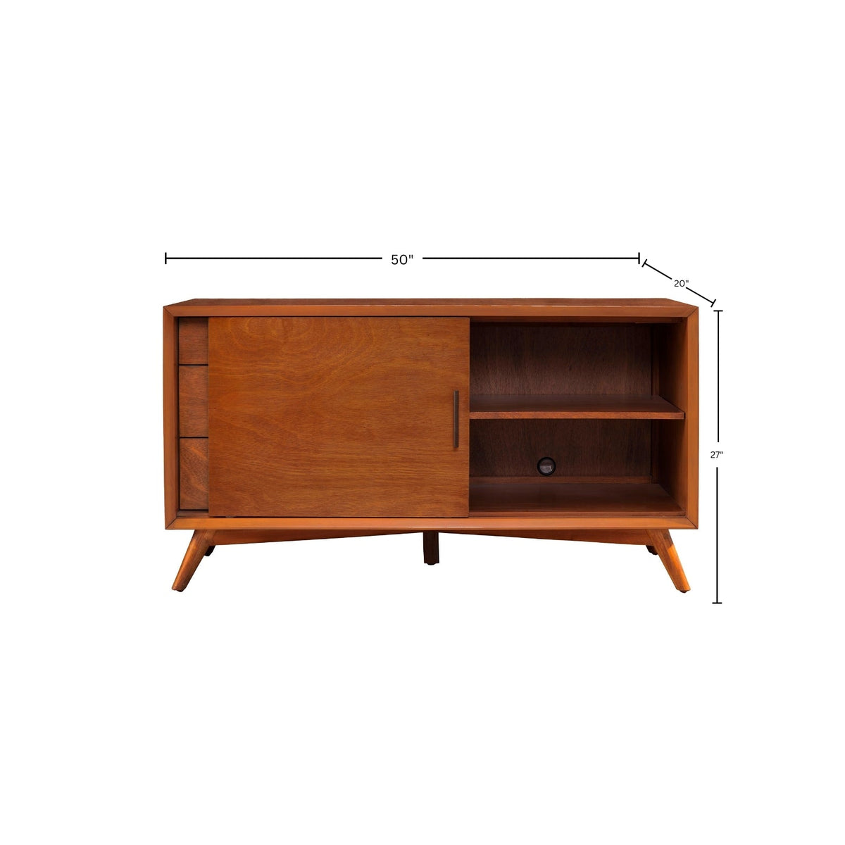 Flynn Small Solid Mahogany TV Console with Open Shelf, Chestnut – view 9
