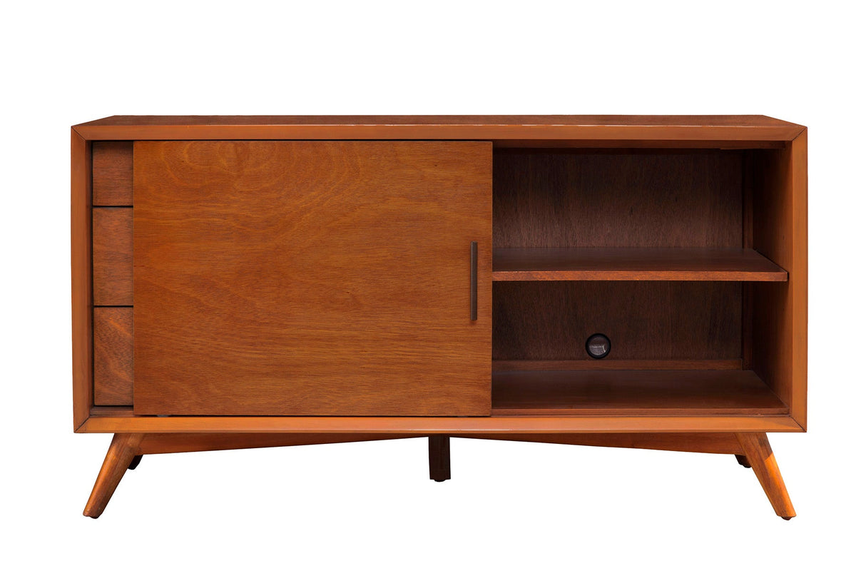 Flynn Small Solid Mahogany TV Console with Open Shelf, Chestnut – view 5