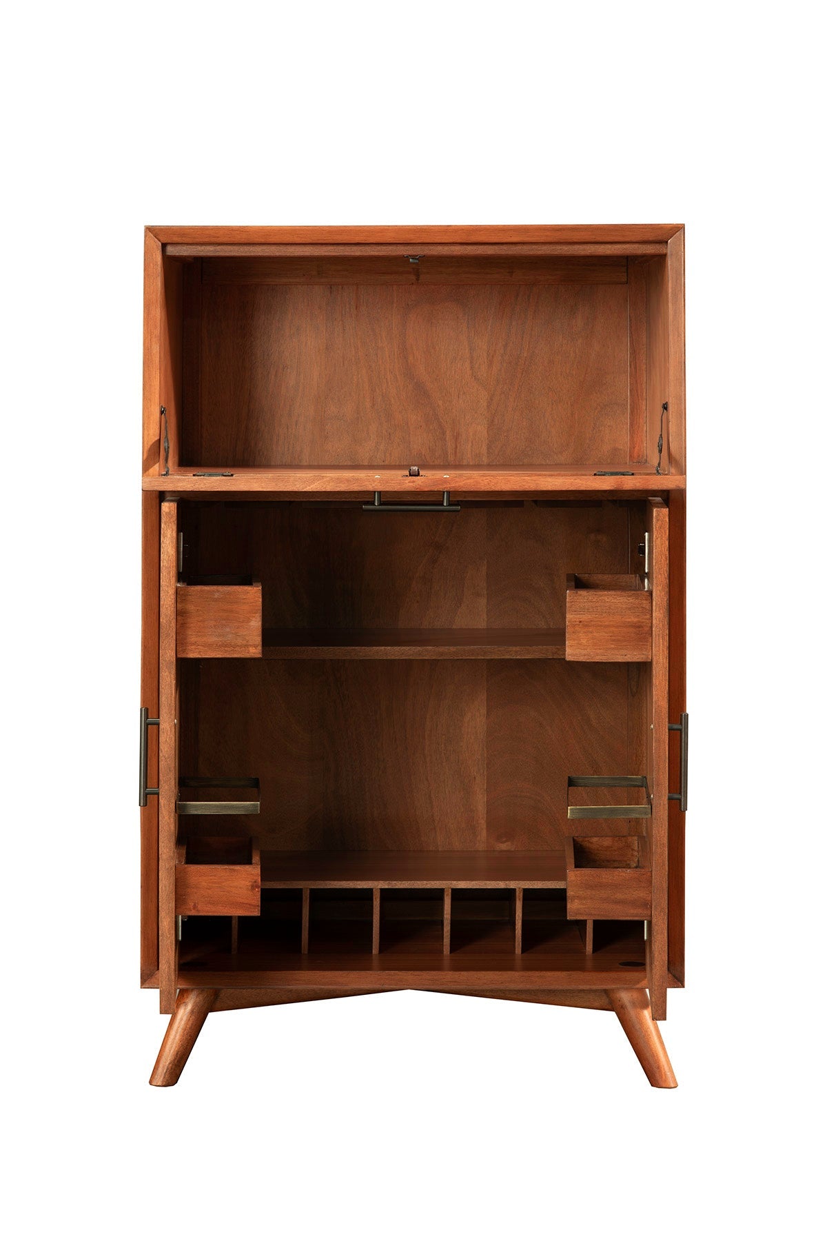 Flynn Mid-Century Large Bar Cabinet with Wine Rack, Chestnut – view 7