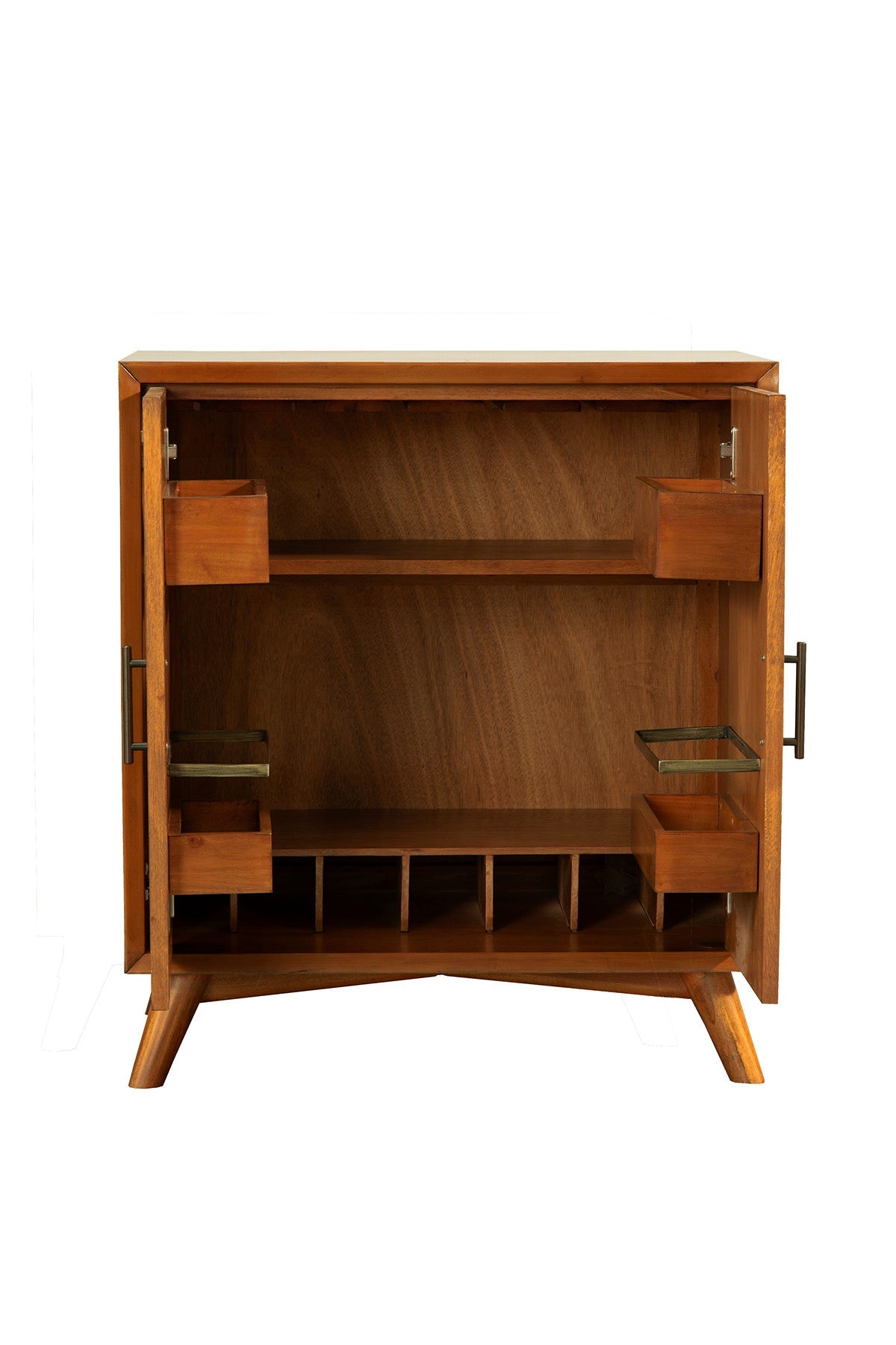 Flynn Small Bar Cabinet with Wine and Stemware Storage, Chestnut – view 7