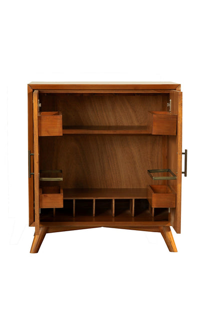 Flynn Small Bar Cabinet with Wine and Stemware Storage, Chestnut – view 7