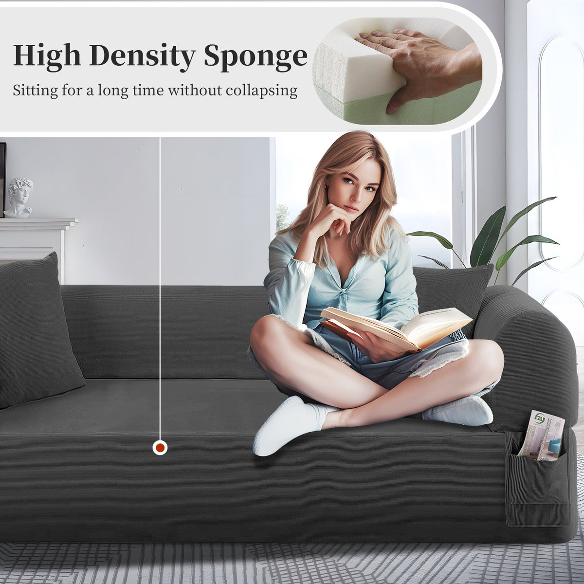 82.5 Inch Gray Fabric Spring Sofa with Storage Pockets and Pillows – view 4