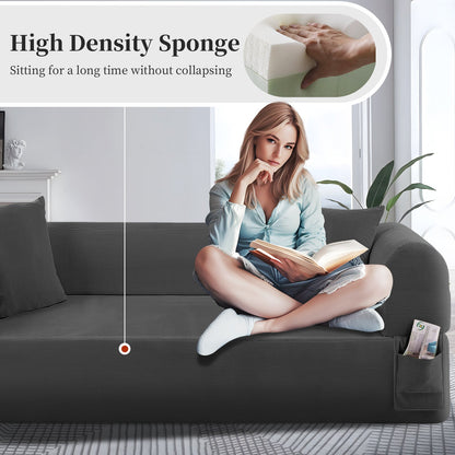 82.5 Inch Gray Fabric Spring Sofa with Storage Pockets and Pillows – view 4