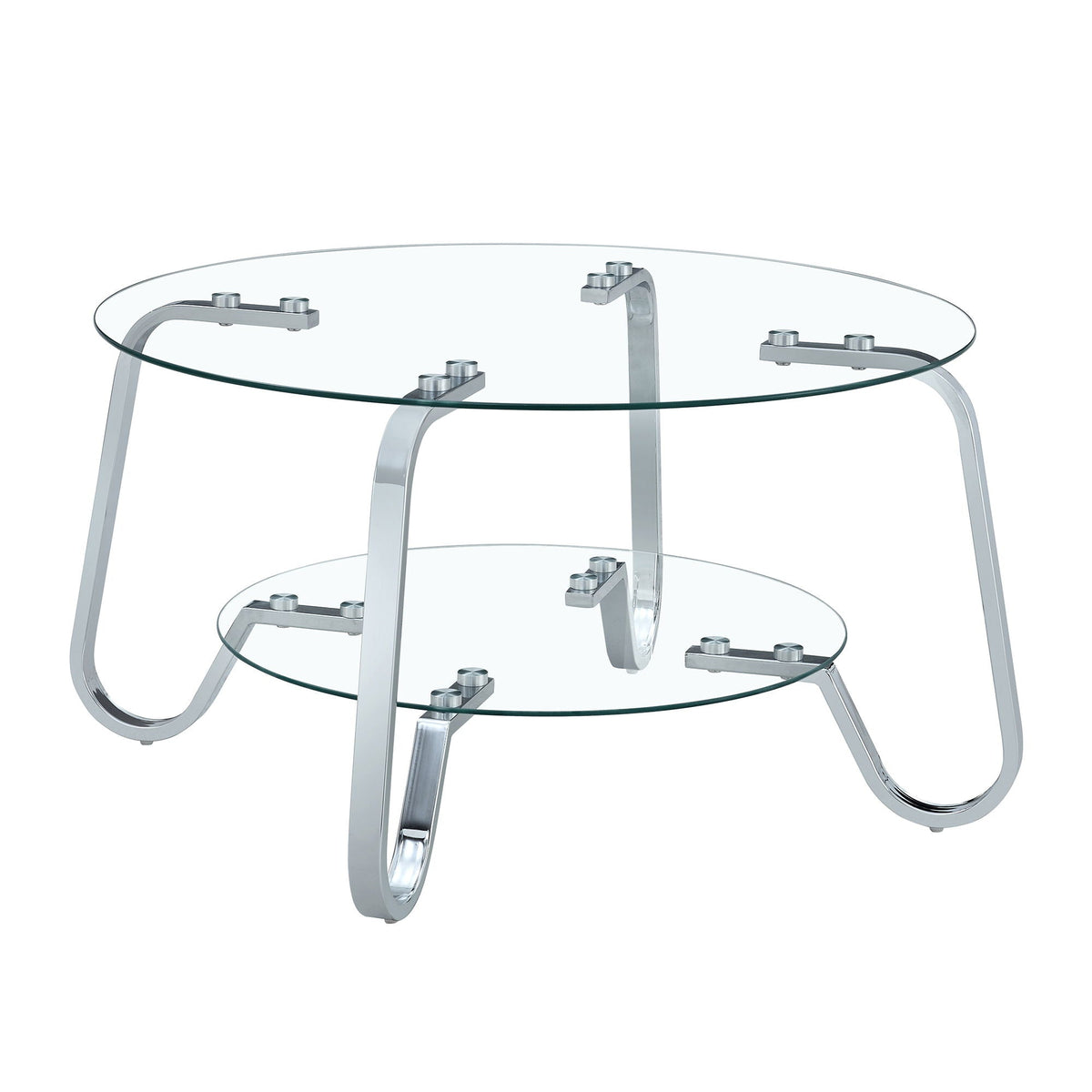 Double Layer Tempered Glass Coffee Table with Metal Frame – view 2