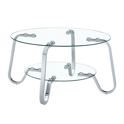 Double Layer Tempered Glass Coffee Table with Metal Frame – view 2