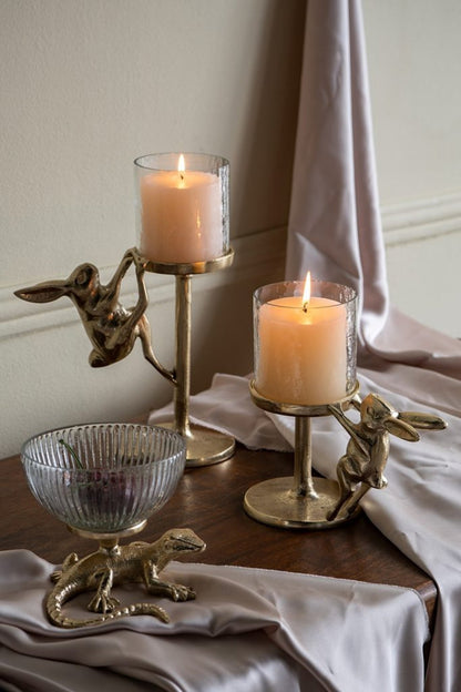 Gold Rabbit Pillar Candle Holder with Clear Glass Hurricane, 11 Inch – view 9