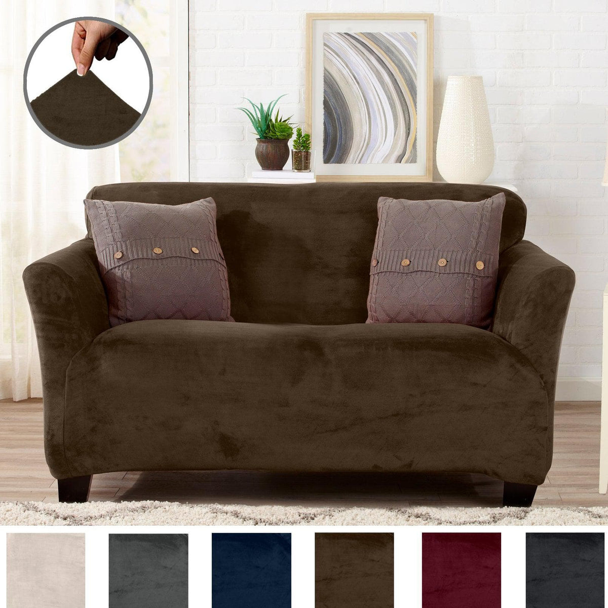 Velvet Stretch Slipcover – Gale Collection Form-Fit Sofa Cover – view 71