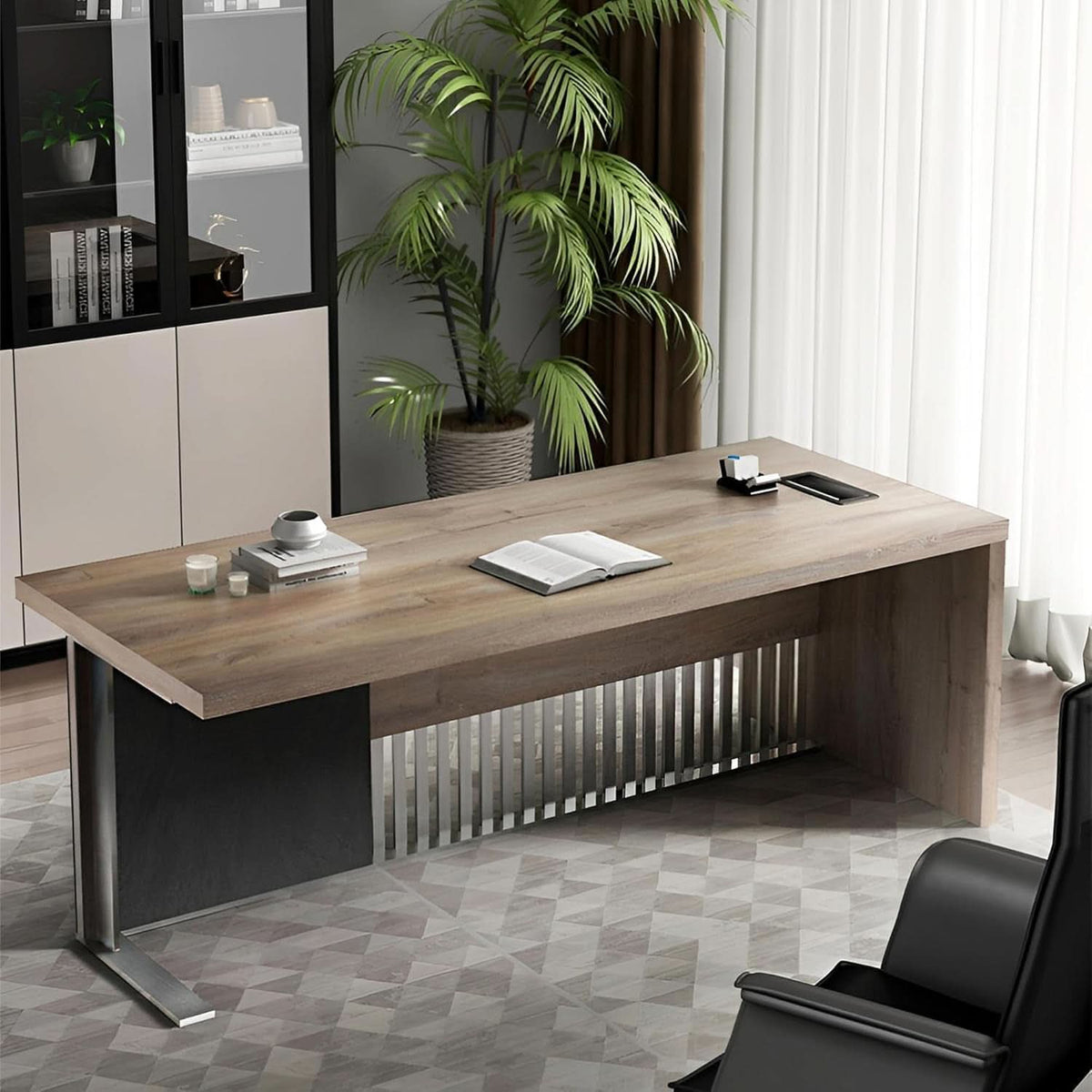 70.87-Inch Stainless Steel Executive Desk with Wood Veneer Top – view 5