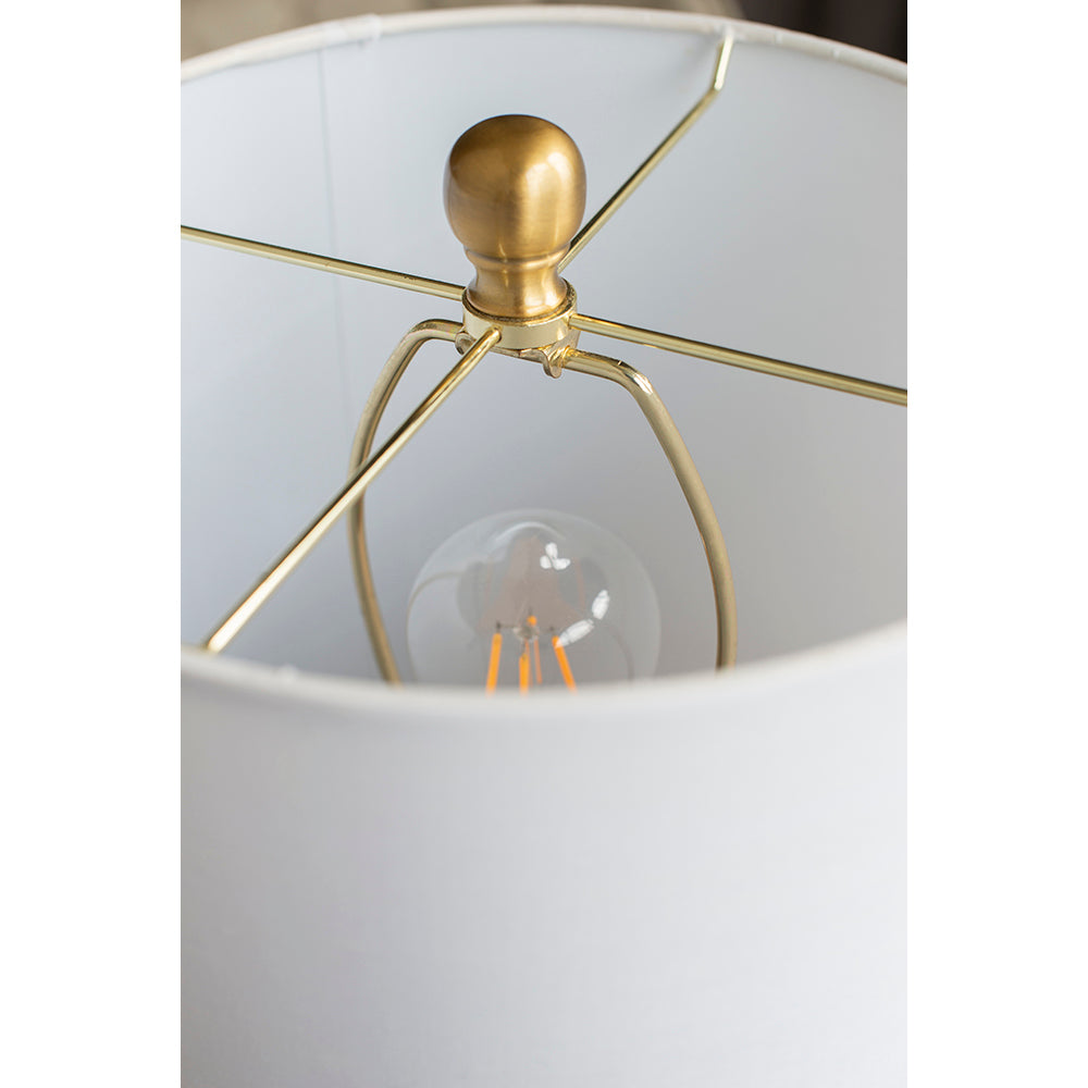 Marble Table Lamp with Brass Frame and White Fabric Drum Shade – view 13